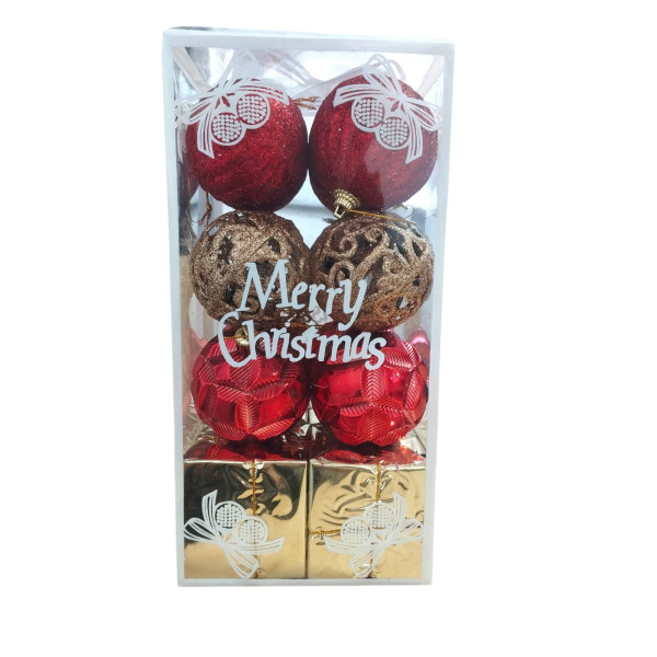 LOT DE 16 BOULES DE NOEL COLORÉES ROUGE ET DORÉ  - 2