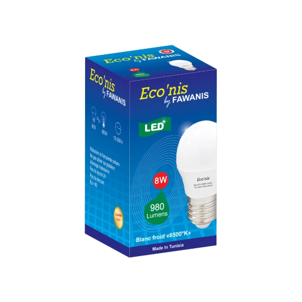 LAMPE LED SPHÉRIQUE 8W E27 LUMIÈRE BLANCHE ECO’NIS FAWANIS