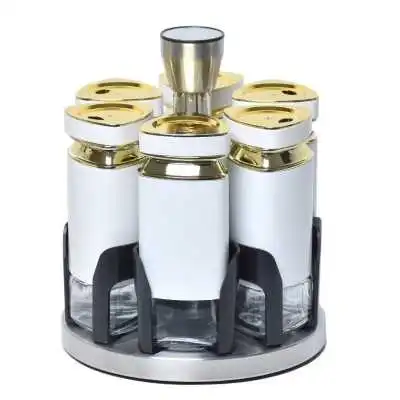 SET DE 6 PORTES À ÉPICES EN VERRE BLANC AVEC SUPPORT - 1