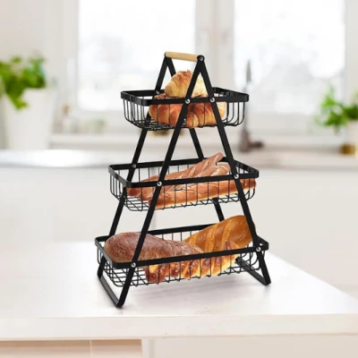 CORBEILLE À FRUITS EN MÉTAL NOIR À 3 NIVEAUX  - 1