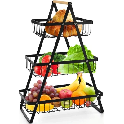 CORBEILLE À FRUITS EN MÉTAL NOIR À 3 NIVEAUX - 2