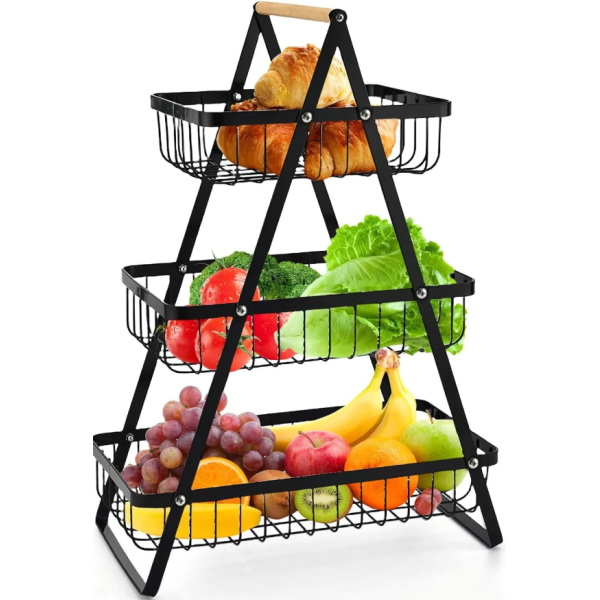 CORBEILLE À FRUITS EN MÉTAL NOIR À 3 NIVEAUX