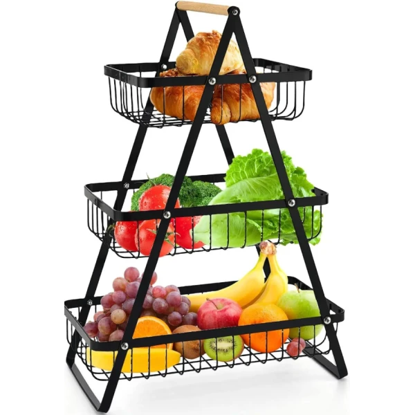 CORBEILLE À FRUITS EN MÉTAL NOIR À 3 NIVEAUX