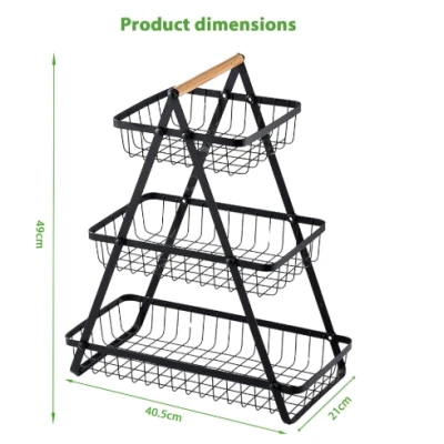CORBEILLE À FRUITS EN MÉTAL NOIR À 3 NIVEAUX  - 3