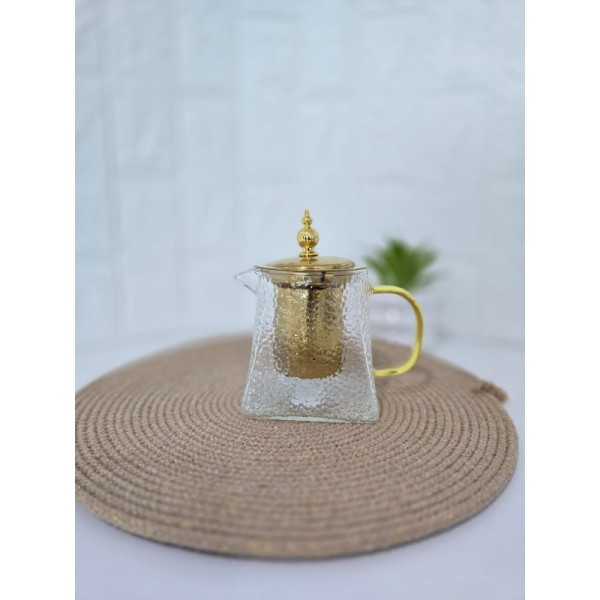 THÉIÈRE EN VERRE ET EN MÉTAL DORÉ