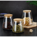 LOT DE 3 BOCAUX EN VERRE AVEC COUVERCLE EN BOIS DELI  - 1