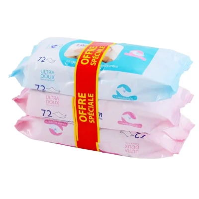 LOT DE 3 PAQUETS DE 72 LINGETTES BEBE CLEAN LILAS LILAS - 1