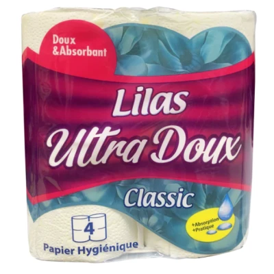 LOT DE 4 ROULEAUX DE PAPIER HYGIENIQUE ULTRA DOUX LILAS LILAS - 1