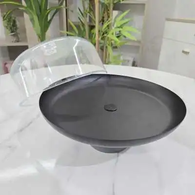 CLOCHE À GÂTEAU MÉTAL AVEC COUVERCLE PLASTIQUE Ø30CM - 1