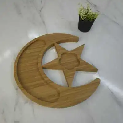 PLATEAU DE SERVICE EN BOIS FORME DE LUNE ET D'ETOILE - 1