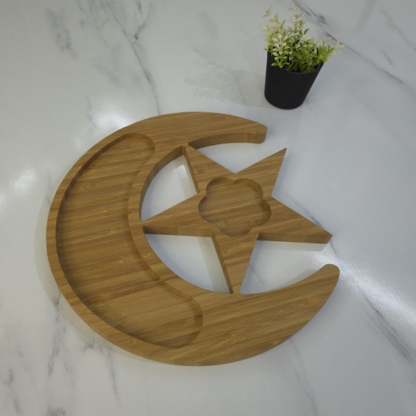 PLATEAU DE SERVICE EN BOIS FORME DE LUNE ET D'ETOILE