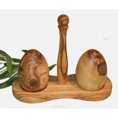 ENSEMBLE SALIÈRE ET POIVRIÈRE EN FORME D'OEUF EN BOIS D'OLIVIER KOW - 1
