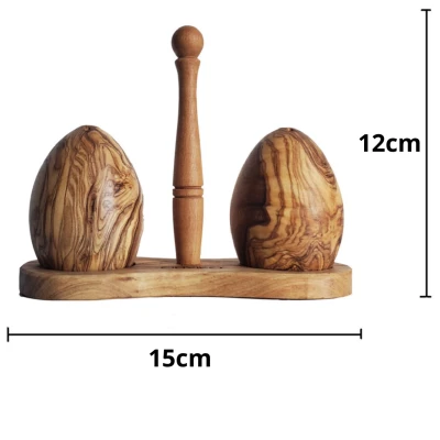 ENSEMBLE SALIÈRE ET POIVRIÈRE EN FORME D'OEUF EN BOIS D'OLIVIER KOW  - 6