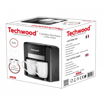 CAFETIÈRE ÉLECTRIQUE NOIR DUO AVEC 2 TASSES EN CÉRAMIQUES TECHWOOD  - 2