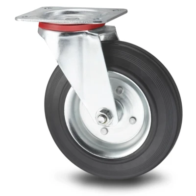 ROUE PIVOTANTE Ø200MM AVEC AVEC PLAQUE ET ROUE EN CAOUTCHOUC NOIR - 1