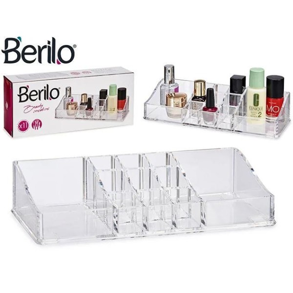 ORGANISATEUR DE MAQUILLAGE ACRYLIQUE TRANSPARENT 11 COMPARTIMENTS BERILO