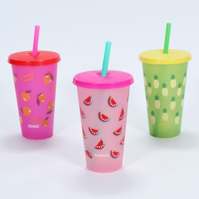 GOBELET AVEC COUVERCLE ET PAILLE EN PLASTIQUE COULEURS 650ML  - 2 GOBELET AVEC COUVERCLE ET PAILLE EN PLASTIQUE COULEURS 650ML  - 2