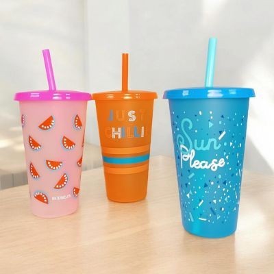 GOBELET AVEC COUVERCLE ET PAILLE EN PLASTIQUE COULEURS 650ML  - 7 GOBELET AVEC COUVERCLE ET PAILLE EN PLASTIQUE COULEURS 650ML  - 7