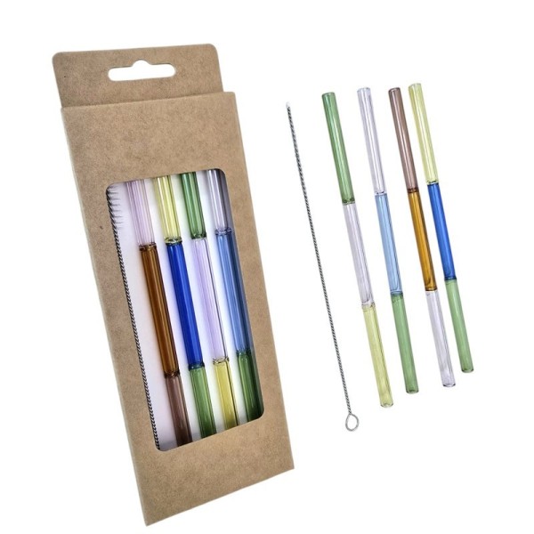 LOT DE 4 PAILLES EN VERRE MULTICOLORES AVEC GOUPILLON