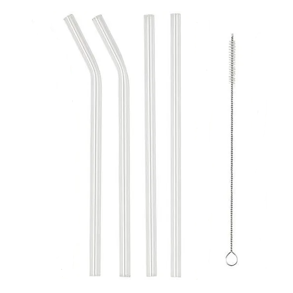 LOT DE 4 PAILLES EN VERRE AVEC GOUPILLON