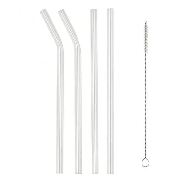 LOT DE 4 PAILLES EN VERRE AVEC GOUPILLON