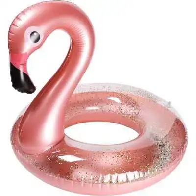 BOUÉE GONFLABLE FLAMANT ROSE PAILLETÉ Ø90CM - 1