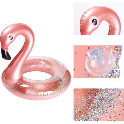 BOUÉE GONFLABLE FLAMANT ROSE PAILLETÉ Ø90CM - 2 BOUÉE GONFLABLE FLAMANT ROSE PAILLETÉ Ø90CM - 2