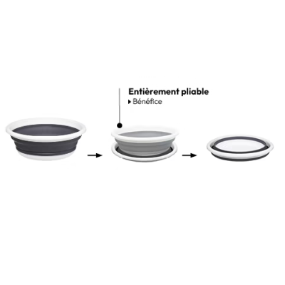 BASSINE PLIABLE RONDE 9L EN PLASTIQUE GRIS QLUX  - 4 BASSINE PLIABLE RONDE 9L EN PLASTIQUE GRIS QLUX  - 4