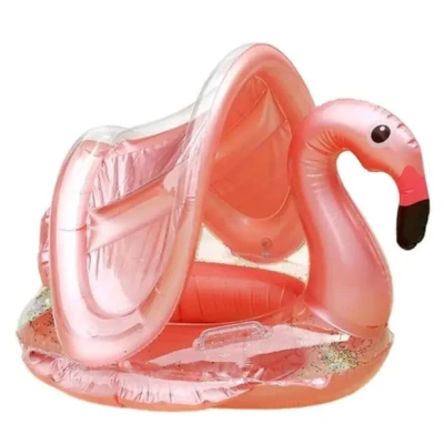 BOUÉE GONFLABLE FLAMANT ROSE PAILLETÉ AVEC AUVENT 70*75CM - 4