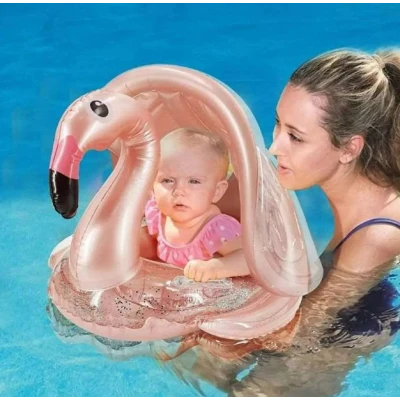 BOUÉE GONFLABLE FLAMANT ROSE PAILLETÉ AVEC AUVENT 70*75CM - 5