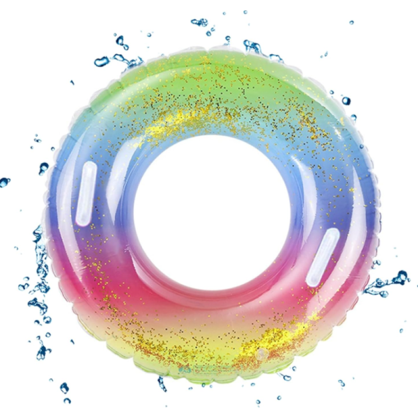 BOUÉE GONFLABLE MULTICOLORE À PAILLETTES Ø100CM