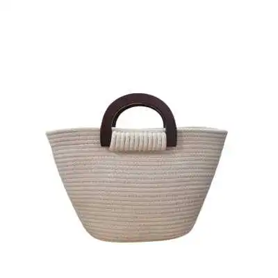 MINI SAC COUFFIN EN CORDE DE COTON AVEC POIGNÉES EN BOIS COULEURS - 2