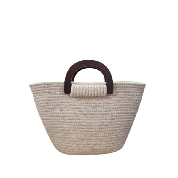 MINI SAC COUFFIN EN CORDE DE COTON AVEC POIGNÉES EN BOIS COULEURS