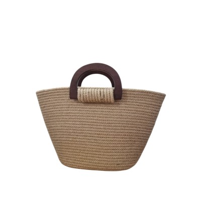 MINI SAC COUFFIN EN CORDE DE COTON AVEC POIGNÉES EN BOIS COULEURS - 3 MINI SAC COUFFIN EN CORDE DE COTON AVEC POIGNÉES EN BOIS COULEURS - 3