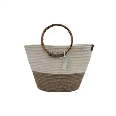 MINI SAC COUFFIN EN CORDE DE COTON AVEC POIGNÉES EN BOIS - 1