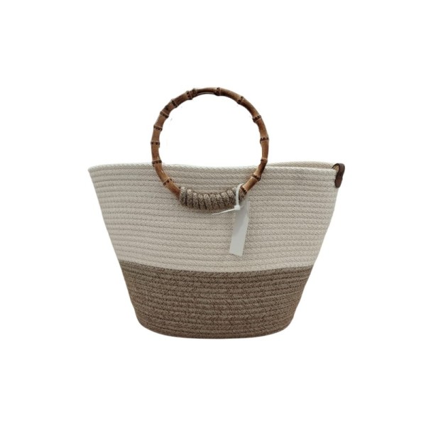 MINI SAC COUFFIN EN CORDE DE COTON AVEC POIGNÉES EN BOIS