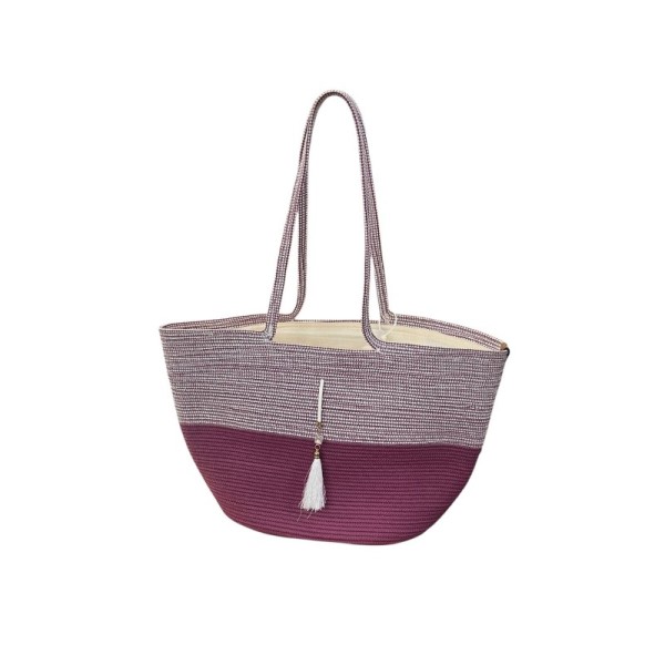 SAC COUFFIN EN CORDE DE COTON AVEC POMPON COULEURS
