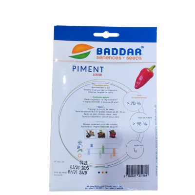 SEMENCES DE PIMENT JERIDI 1G BADDAR BADDAR - 2 SEMENCES DE PIMENT JERIDI 1G BADDAR BADDAR - 2