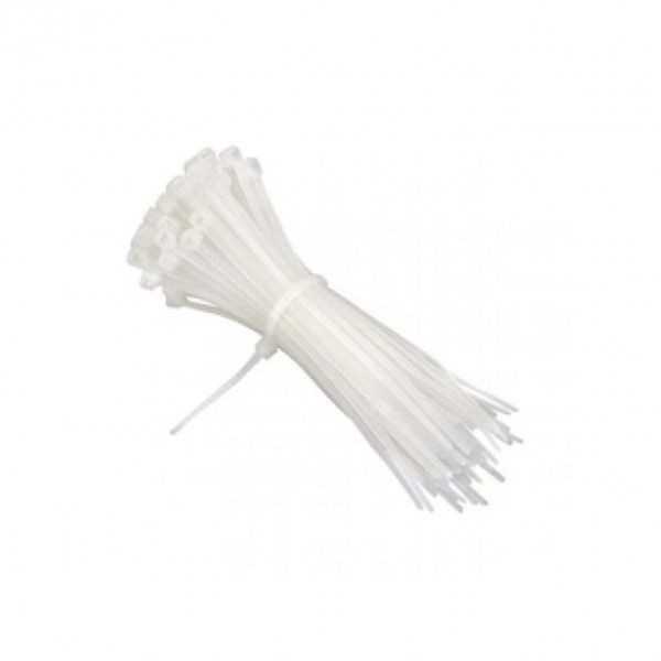 LOT DE 100 COLLIERS DE SERRAGE NYLON 200*4MM BLANC