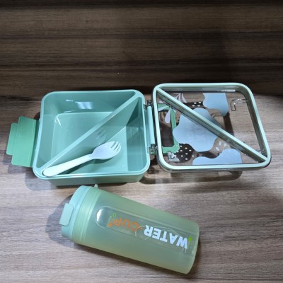 KIT BOÎTE À GOÛTER AVEC CUILLÈRE ET BOUTEILLE EN PLASTIQUE  - 1
