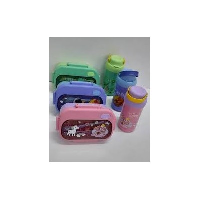 KIT BOÎTE À GOÛTER AVEC COUVERTS ET BOUTEILLE EN PLASTIQUE  - 1