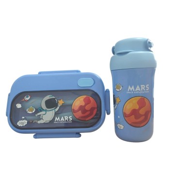 KIT BOÎTE À GOÛTER AVEC COUVERTS ET BOUTEILLE EN PLASTIQUE - 2 KIT BOÎTE À GOÛTER AVEC COUVERTS ET BOUTEILLE EN PLASTIQUE - 2