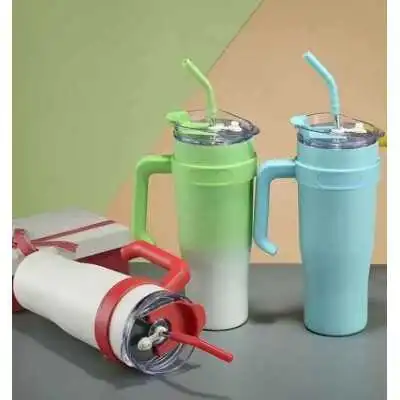 GOBLET THERMOS ISOTHERME 1200 ML AVEC COUVERCLE À PAILLE EN INOX ET POIGNÉE - 1