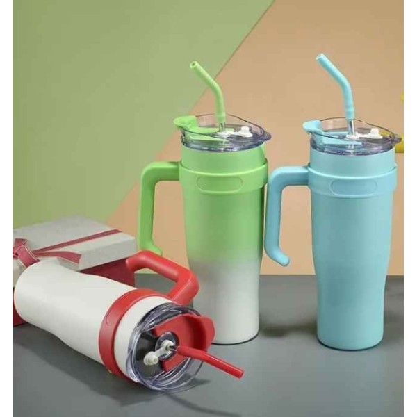 GOBLET THERMOS ISOTHERME 1200 ML AVEC COUVERCLE À PAILLE EN INOX ET POIGNÉE