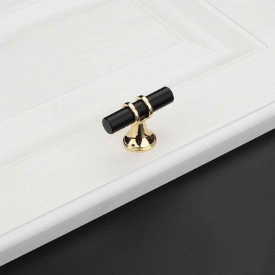 BOUTON DE MEUBLE MODÈLE T EN ALLIAGE DE ZINC NOIR ET DORÉ 5*3.5CM  - 3