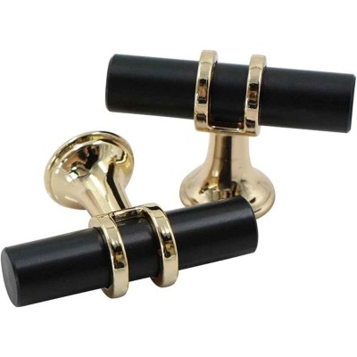 BOUTON DE MEUBLE MODÈLE T EN ALLIAGE DE ZINC NOIR ET DORÉ 5*3.5CM  - 4