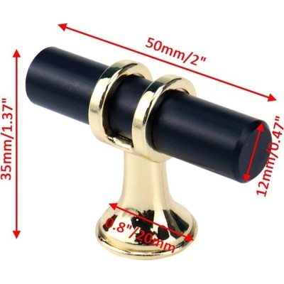 BOUTON DE MEUBLE MODÈLE T EN ALLIAGE DE ZINC NOIR ET DORÉ 5*3.5CM  - 5