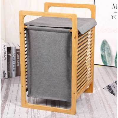 PANIER À LINGE EN BOIS AVEC SAC EN TISSU AMOVIBLE DESIGN MODERNE  - 4