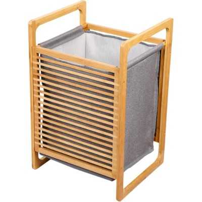PANIER À LINGE EN BOIS AVEC SAC EN TISSU AMOVIBLE DESIGN MODERNE  - 2
