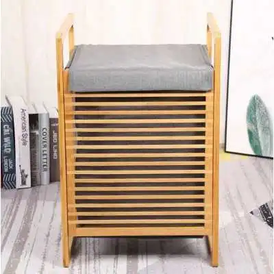 PANIER À LINGE EN BOIS AVEC SAC EN TISSU AMOVIBLE DESIGN MODERNE - 1